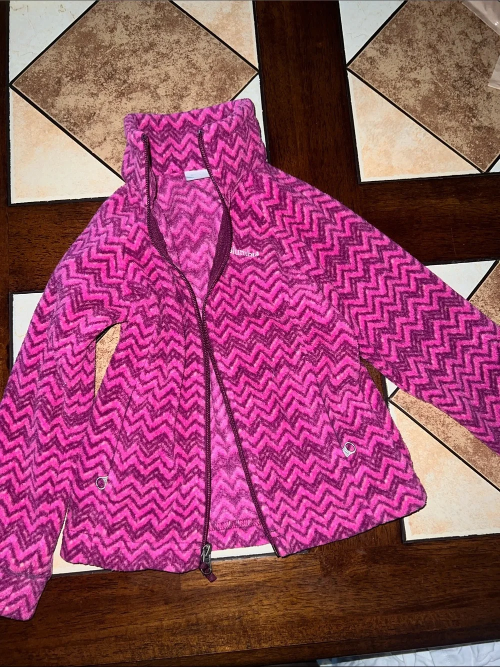 Columbia Pink Chevron Zip-Front Kids Jacket